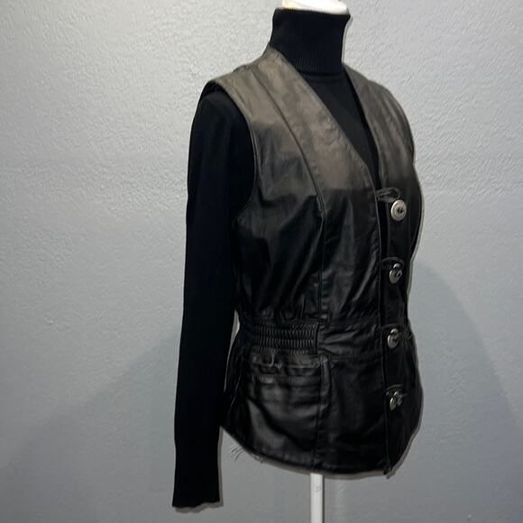 Harley Davidson Button Front Leather Vest with Cinch Waist & Pockets-M - Picture 7 of 15